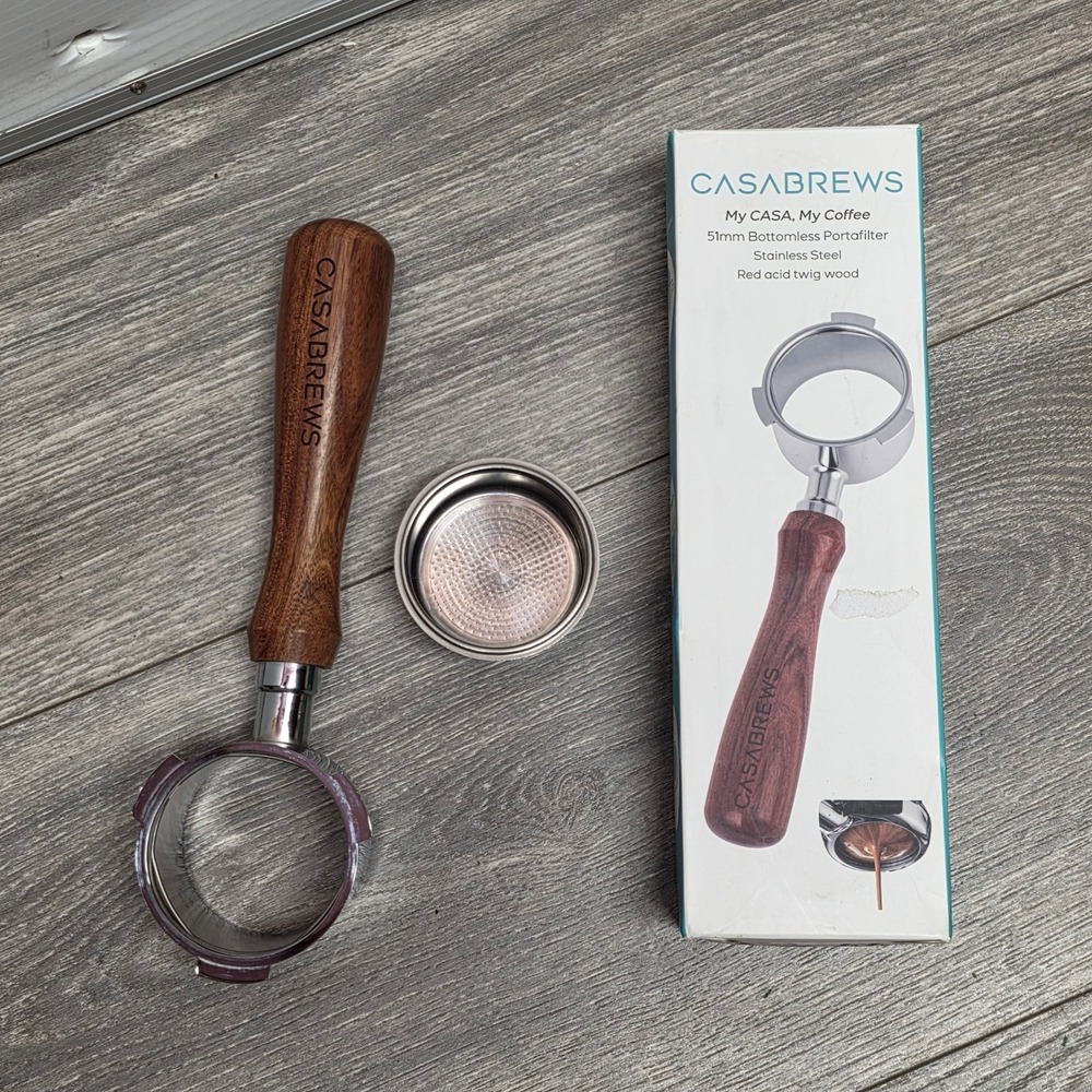 Casabrews 51mm Bottomless Portafilter Stainless Steel Wood Handle 51BPCAS